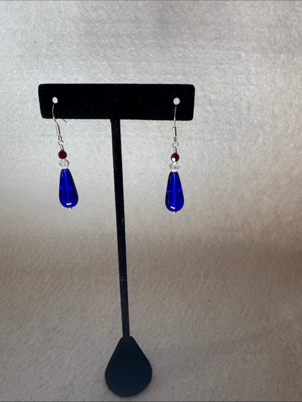 Red, White and Blue Teardrop Dangle Earrings - Sterling Hooks